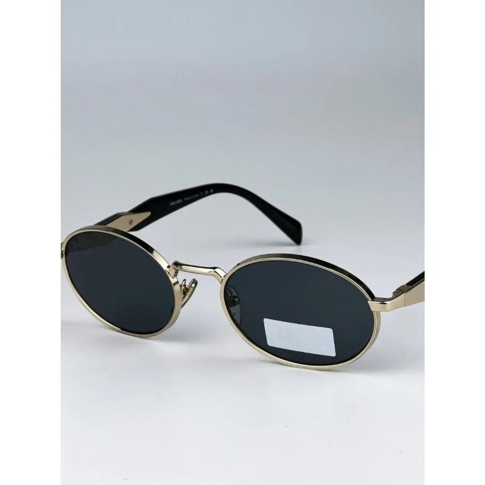 NEW Prada PR65ZS ZVN09T Pale Gold Dark Grey Oval Metal Unisex Sunglasses
